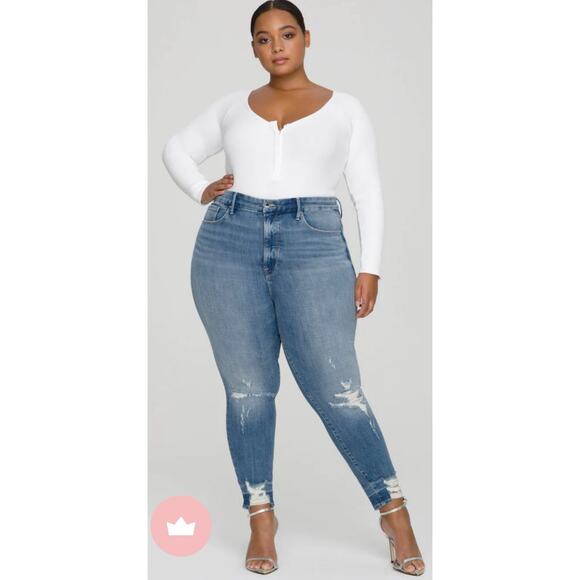 Good American Denim - Good American Good Waist Crop Chew Hem Jean High Rise Stretch Size 30 Plus